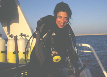 Claudia after an enjoyable dive on a Liveaboard